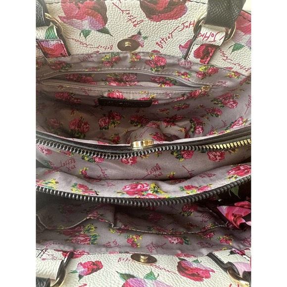 Betsey Johnson Gigi Triple Compartment Satchel W/ Scarf Black Purse Shoulder Bag - Picture 8 of 13